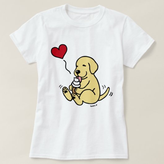 Geel lak met ijskap met rood hart t-shirt (Design voorkant)