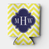 Geel lamsvlees Chevron Navy Quatrefoil 3 Monogram Blikjeskoeler (Voorkant)