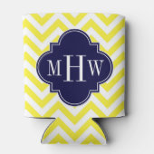 Geel lamsvlees Chevron Navy Quatrefoil 3 Monogram Blikjeskoeler (Achterkant)