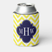 Geel lamsvlees Chevron Navy Quatrefoil 3 Monogram Blikjeskoeler (Blikje Achterkant)
