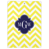 Geel lamsvlees Chevron Navy Quatrefoil 3 Monogram Klembord (Achterkant)