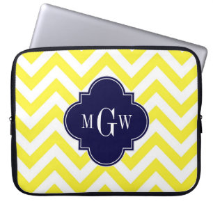 Geel lamsvlees Chevron Navy Quatrefoil 3 Monogram Laptop Sleeve