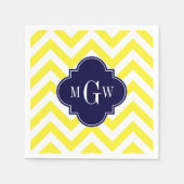 Geel lamsvlees Chevron Navy Quatrefoil 3 Monogram Servetten (Voorkant)