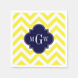 Geel lamsvlees Chevron Navy Quatrefoil 3 Monogram Servetten