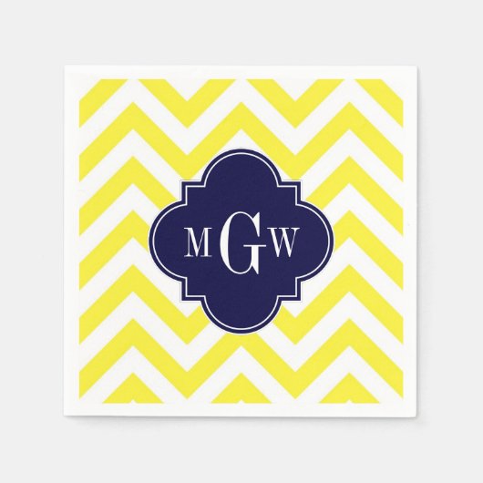 Geel lamsvlees Chevron Navy Quatrefoil 3 Monogram Servetten (Voorkant)