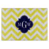Geel lamsvlees Chevron Navy Quatrefoil 3 Monogram Snijplank (Voorkant)