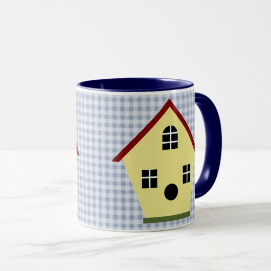 Geel land: Mok van blauw gedenkkoffie (Voorkant rechts)