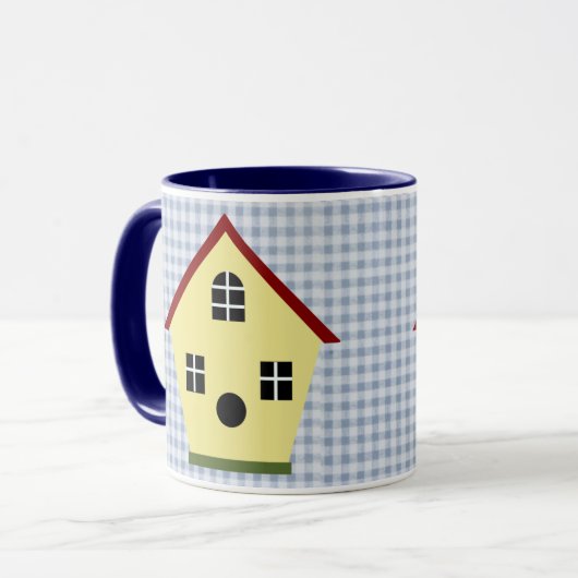 Geel land: Mok van blauw gedenkkoffie (Voorkant links)