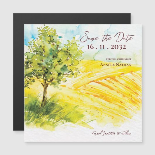 Geel Landschap Landschap Trouwen Save the Date (Voorkant / Achterkant)