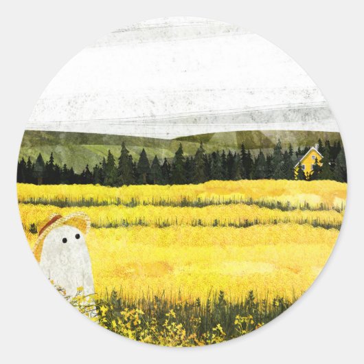 Geel landschap ronde sticker (Voorkant)
