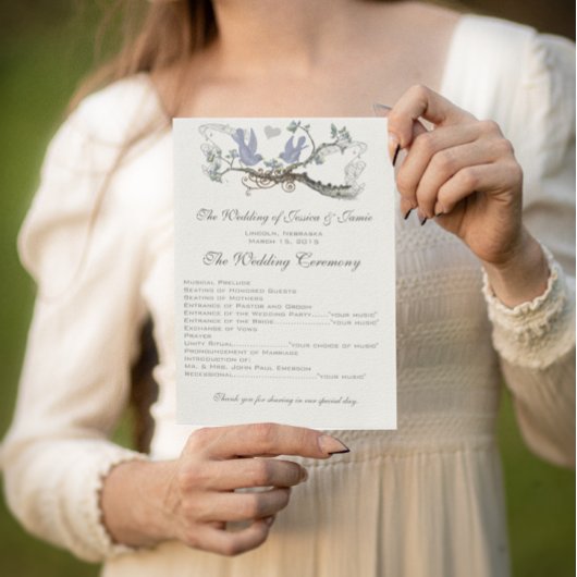 Geel & Lavendel  Lovebird Trouwprogramma Kaart