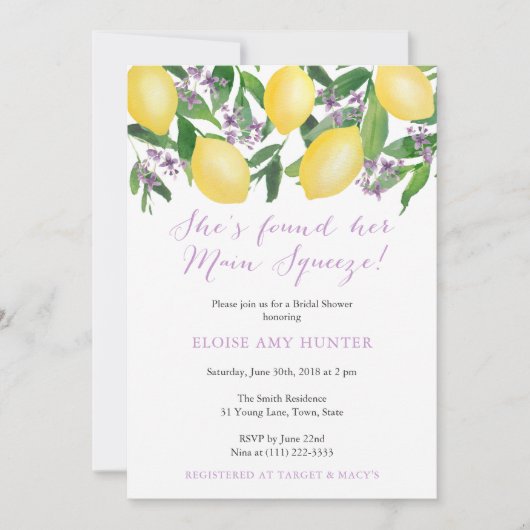 Geel lavender Lemons Main Squeeze Vrijgezellenfees Kaart (Voorkant)