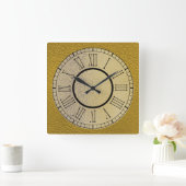 Geel leder met gouden en Romeinse cijfers Vierkante Klok (Huis)