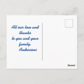 Geel leder op blauw briefkaart (Achterkant)