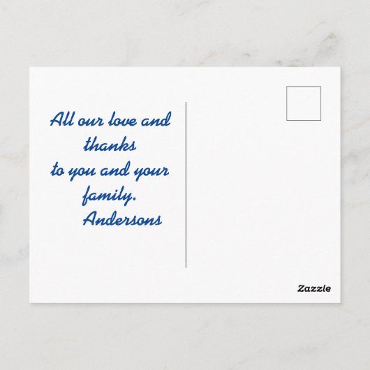 Geel leder op blauw briefkaart (Achterkant)