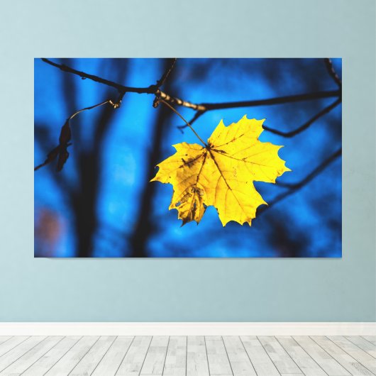 Geel leder op blauw canvas afdruk (Insitu (Houten vloer))