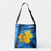 Geel leder op blauw crossbody tas (Achterkant)