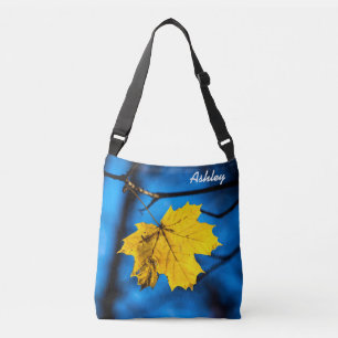 Geel leder op blauw crossbody tas