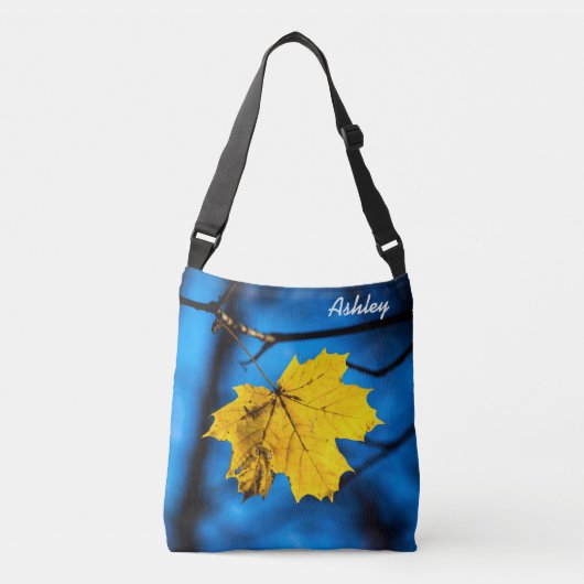 Geel leder op blauw crossbody tas (Voorkant)