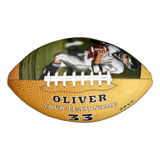 Geel Lederen Print Team Speler Nummer Foto American Football (Voorkant)