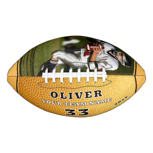 Geel Lederen Print Team Speler Nummer Foto American Football (Voorkant)