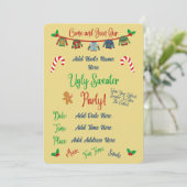 Geel lelijk kersttruienfeest kaart (Staand voorkant)