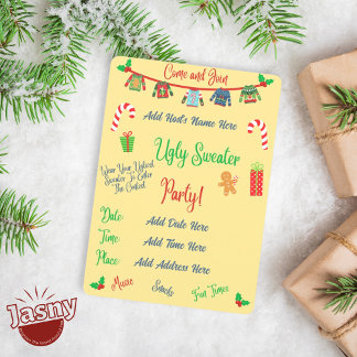 Geel lelijk kersttruienfeest kaart