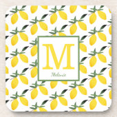 Geel lemon Citrus Monogram Hard plastic onderzette Bier Onderzetter (Voorkant)