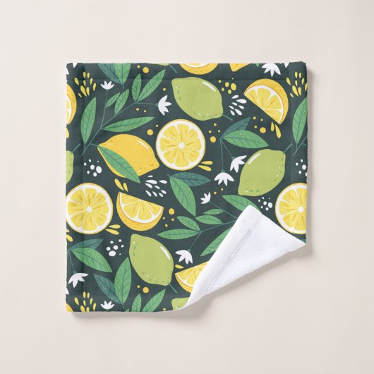 Geel lemon en groen Limoen fruitpatroon Bad Handdoek (Wasdoekje)