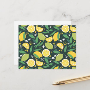 Geel lemon en groen Limoen fruitpatroon Briefkaart