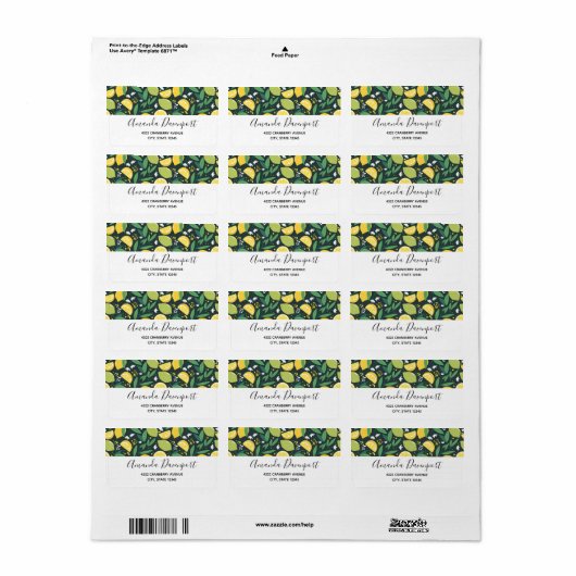 Geel lemon en groen Limoen fruitpatroon Etiket (Full Sheet)