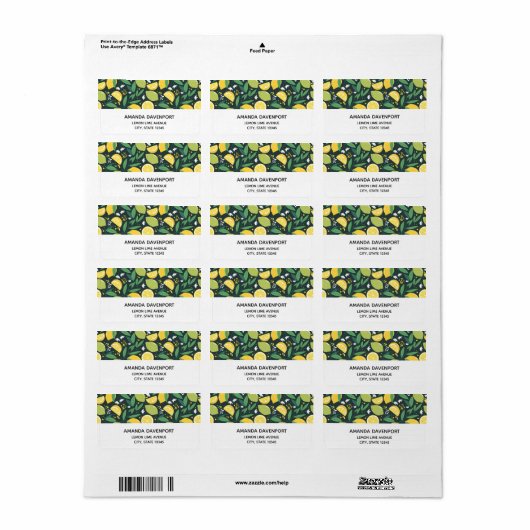 Geel lemon en groen Limoen fruitpatroon Etiket (Full Sheet)