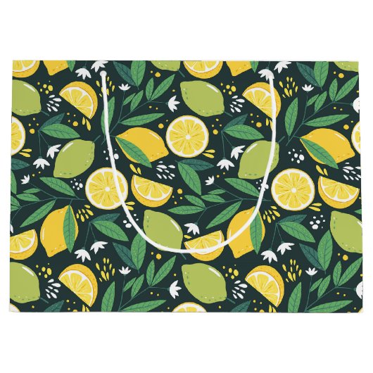 Geel lemon en groen Limoen fruitpatroon Groot Cadeauzakje (Voorkant)