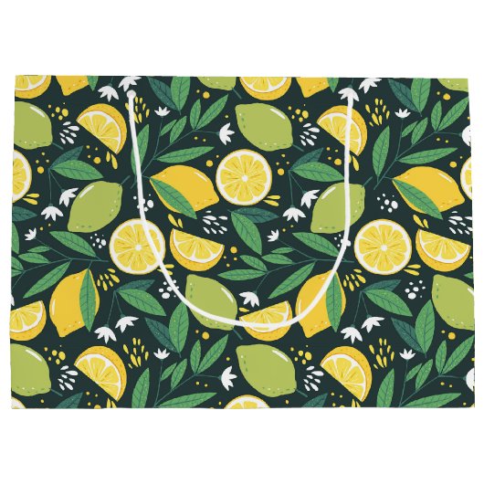 Geel lemon en groen Limoen fruitpatroon Groot Cadeauzakje (Achterkant)