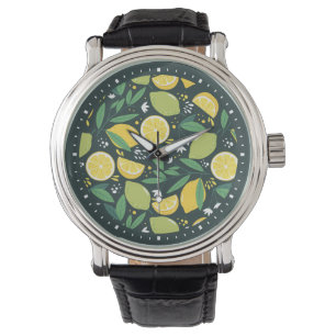 Geel lemon en groen Limoen fruitpatroon Horloge