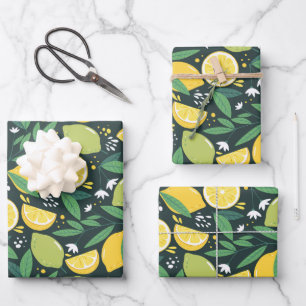 Geel lemon en groen Limoen fruitpatroon Inpakpapier Vel