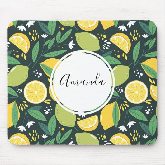 Geel lemon en groen Limoen fruitpatroon Muismat (Voorkant)