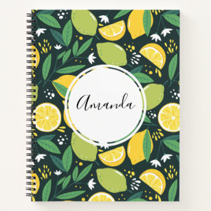 Geel lemon en groen Limoen fruitpatroon Notitieboek