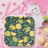 Geel lemon en groen Limoen fruitpatroon Papieren Bordje (Feest)