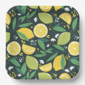 Geel lemon en groen Limoen fruitpatroon Papieren Bordje (Voorkant)