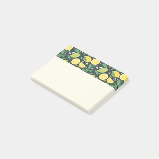 Geel lemon en groen Limoen fruitpatroon Post-it® Notes (Schuin)