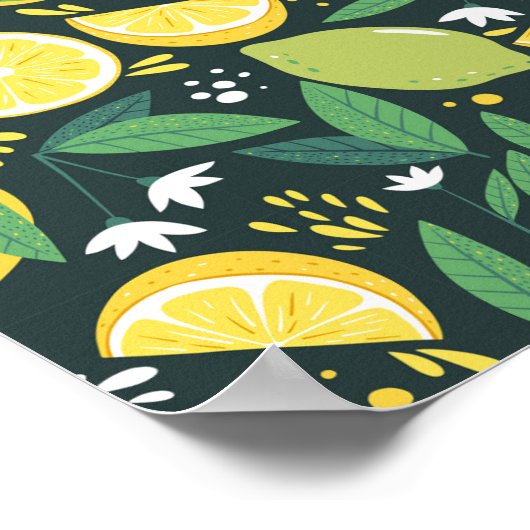 Geel lemon en groen Limoen fruitpatroon Poster (Hoek)