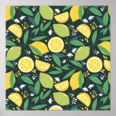 Geel lemon en groen Limoen fruitpatroon Poster (Voorkant)