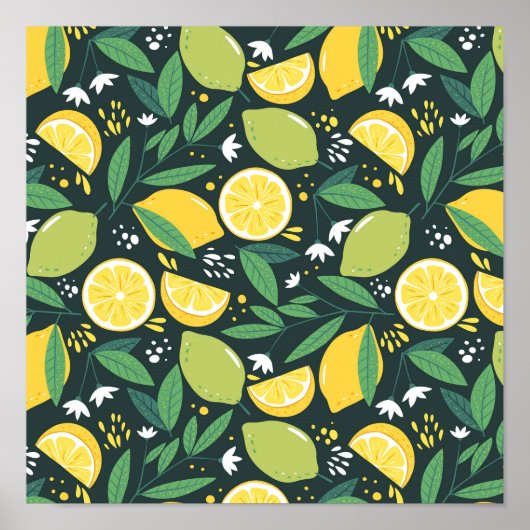 Geel lemon en groen Limoen fruitpatroon Poster (Voorkant)