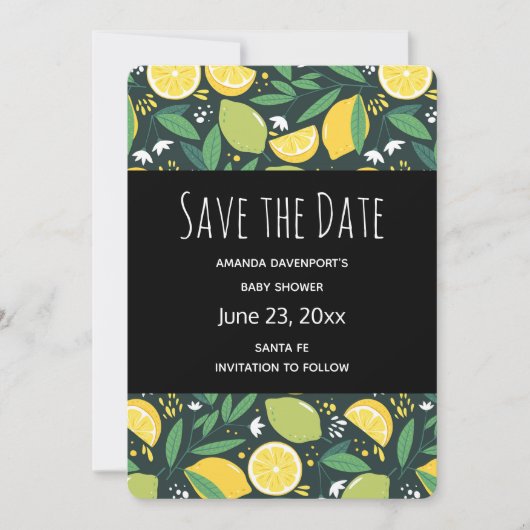 Geel lemon en groen Limoen fruitpatroon Save The Date (Voorkant)