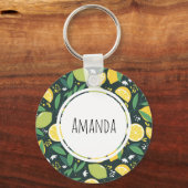 Geel lemon en groen Limoen fruitpatroon Sleutelhanger (Voorkant)