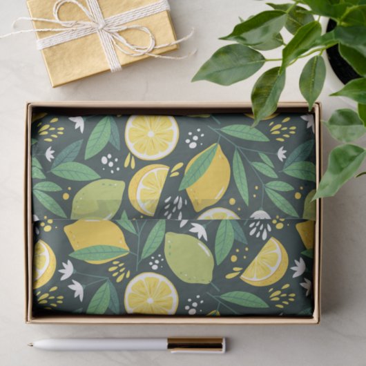 Geel lemon en groen Limoen fruitpatroon Tissuepapier (Geschenk)