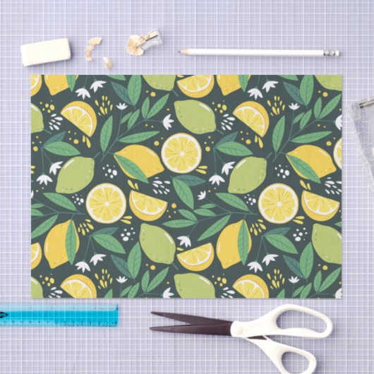 Geel lemon en groen Limoen fruitpatroon Tissuepapier (Craft)