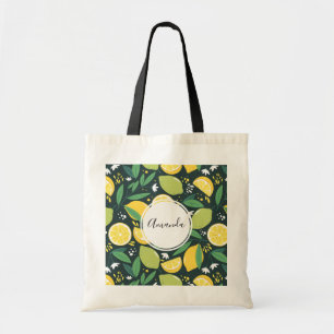 Geel lemon en groen Limoen fruitpatroon Tote Bag
