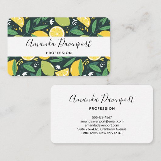 Geel lemon en groen Limoen fruitpatroon Visitekaartje (Voorkant / Achterkant)